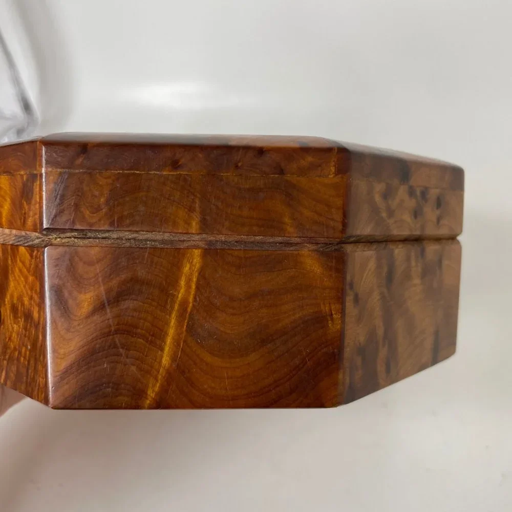 Moroccan Thuya Burl Wood Octagonal Jewelry Box Burl Wooden Inlay Box